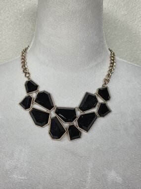 Gold-Tone Statement Necklace with Black Gem Accents